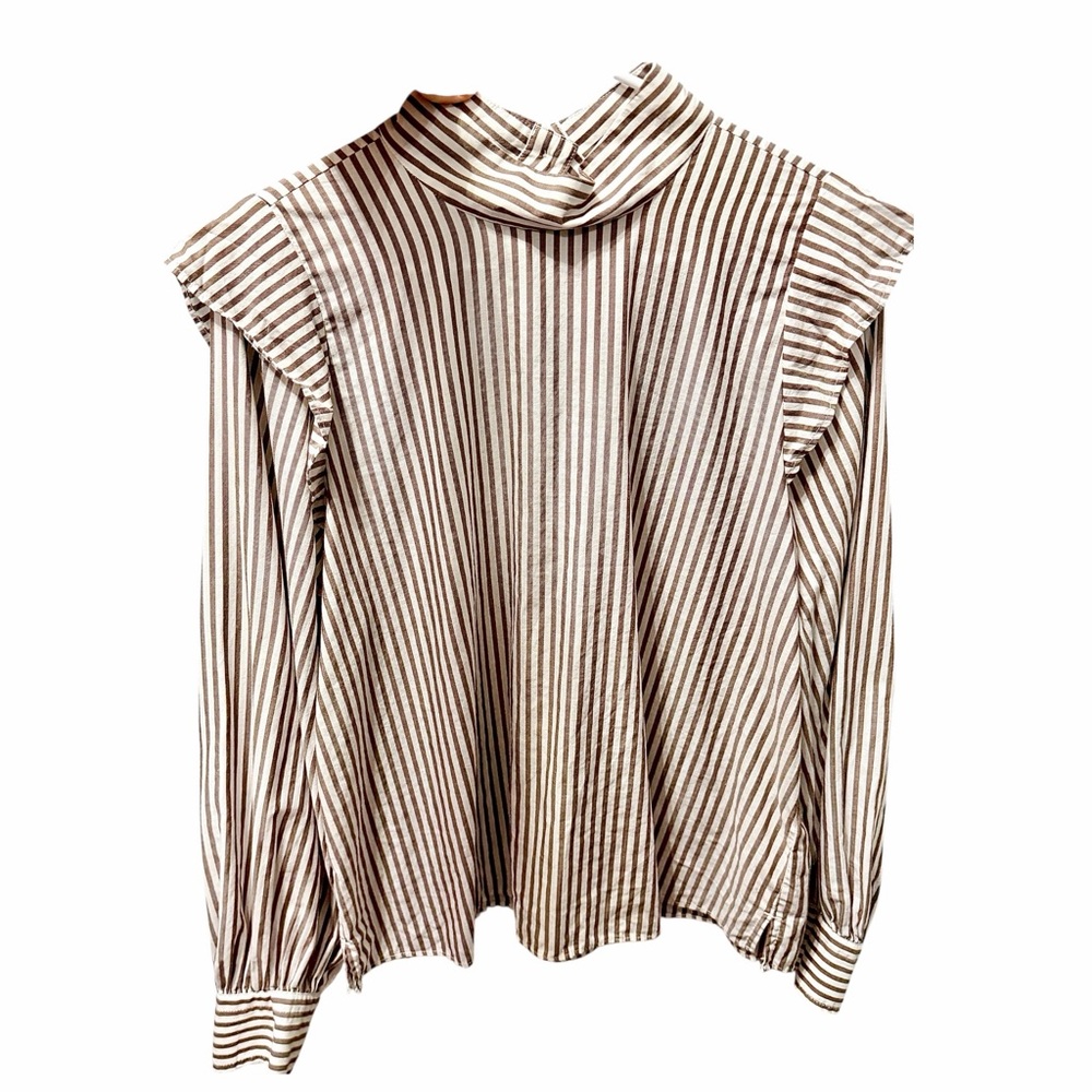 EVERLANE Wing-Shoulder Mockneck Top, Size 6